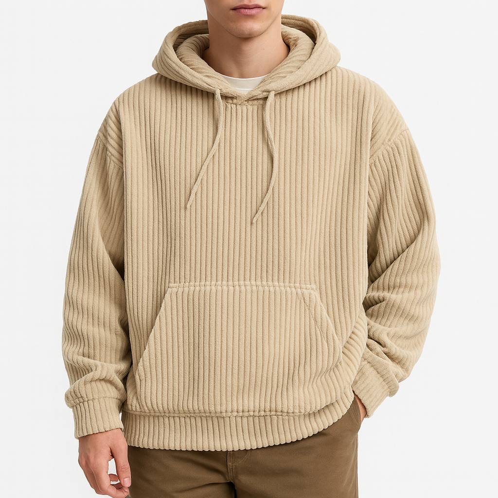 Velour Hættetrøje til Mænd - Komfortabel Hoodie med Corduroy Look til Hverdagsbrug og Loungewear 3