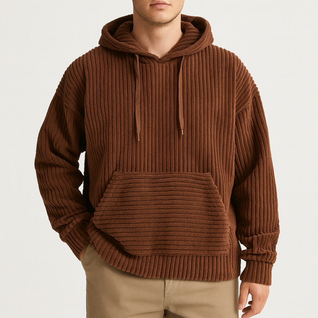 Velour Hættetrøje til Mænd - Komfortabel Hoodie med Corduroy Look til Hverdagsbrug og Loungewear 1