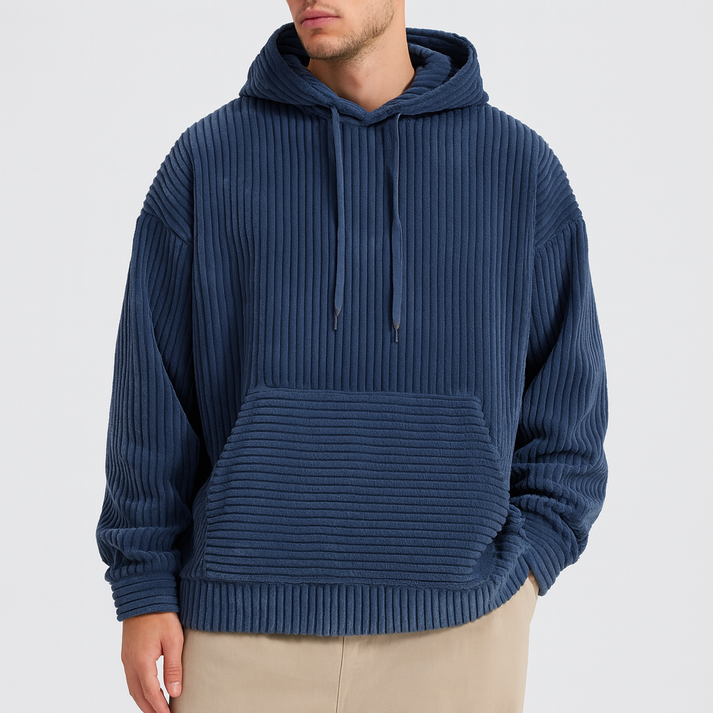 Velour Hættetrøje til Mænd - Komfortabel Hoodie med Corduroy Look til Hverdagsbrug og Loungewear 4
