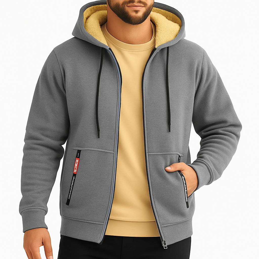 Fleece Hættetrøje med Lynlås til Mænd – Varm Hoodie til Sportstøj og Afslapning 1