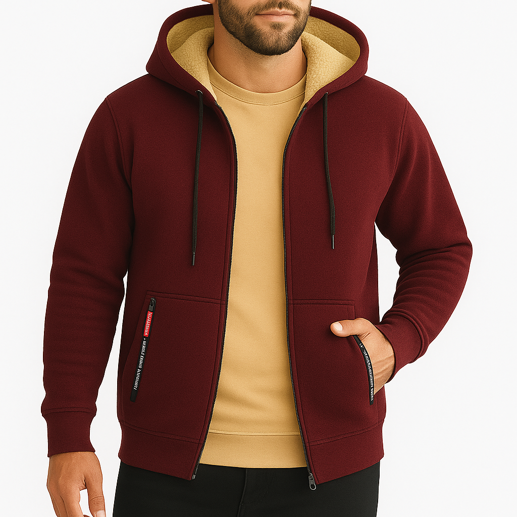 Fleece Hættetrøje med Lynlås til Mænd – Varm Hoodie til Sportstøj og Afslapning 6