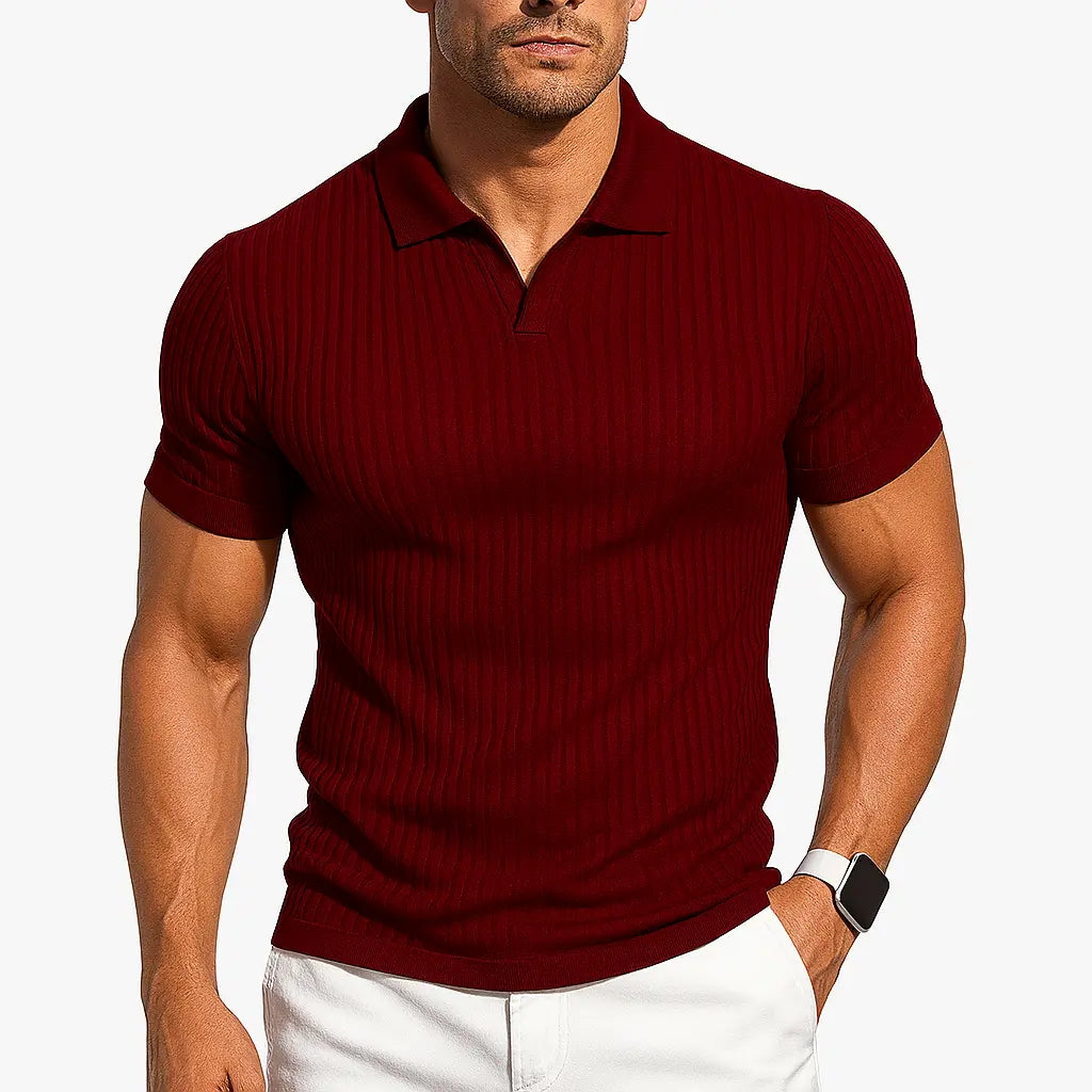 Ribbet Poloshirt Til Mænd Med V-Udskæring | Slim Fit Design For Komfort Og Stil 2