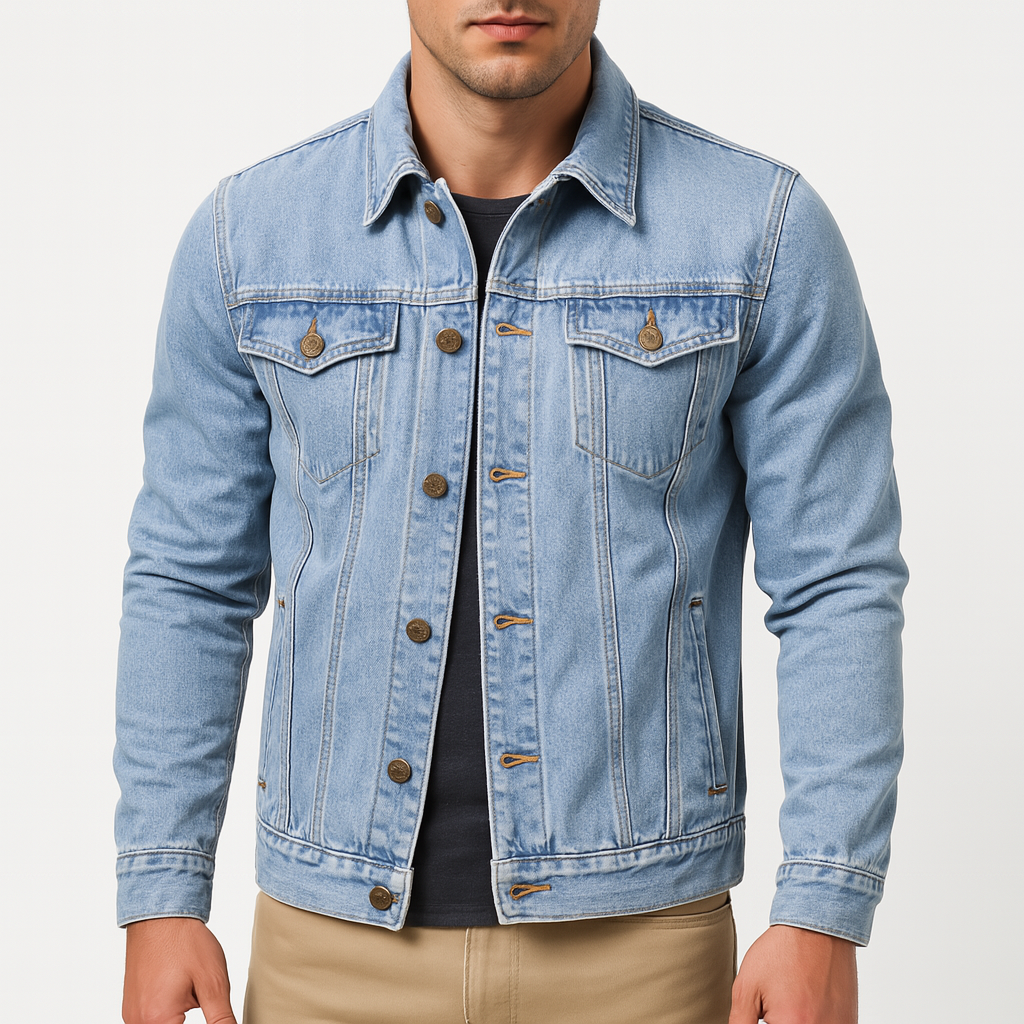 Klassisk Denimjakke Dame i Vasket Denim med Knaplukning – Afslappet Trucker-Silhuet til Forår og Sommeraftener 1