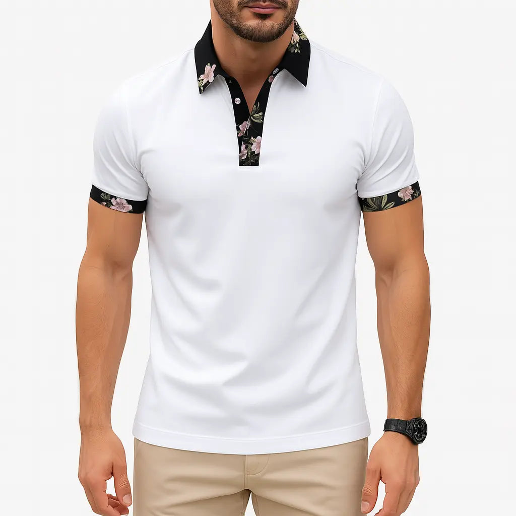 Frederik | Polo Shirt Til Mænd Med Åndbart Stof & Blomsterdetaljer | Smart-Casual Look Til Hverdag 1