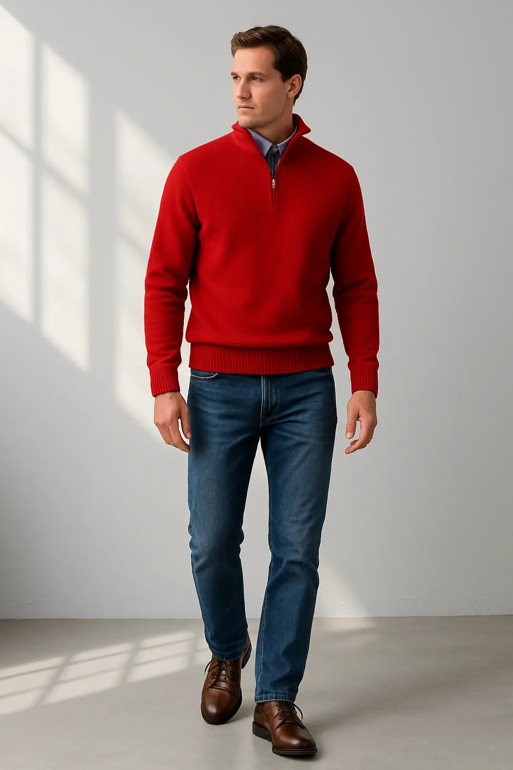Sweater Herre – Half-Zip Strik med Struktureret Pasform – Varm Komfort Til Daglig Brug - 