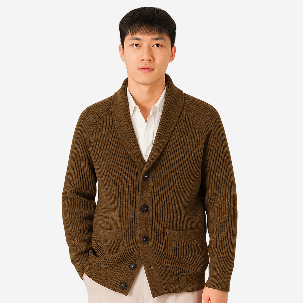 Classic Ribbed Men's Cardigan with Shawl Collar | Stylish Layering Piece for Comfort and Versatility 9