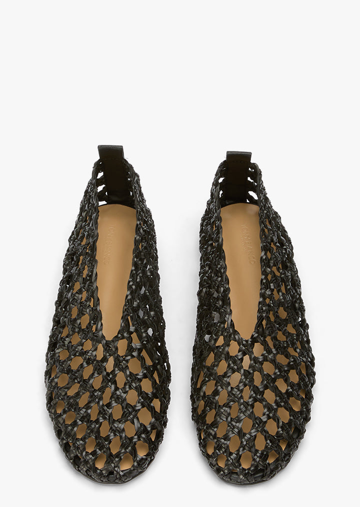 Ballet Flats Dame – Sort Flettet Læder Ballet Flats