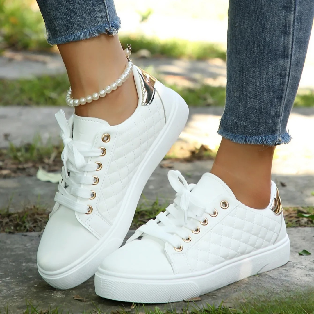 Ortopædiske Sko Dame – Quiltet Komfort Sneakers med Snøre