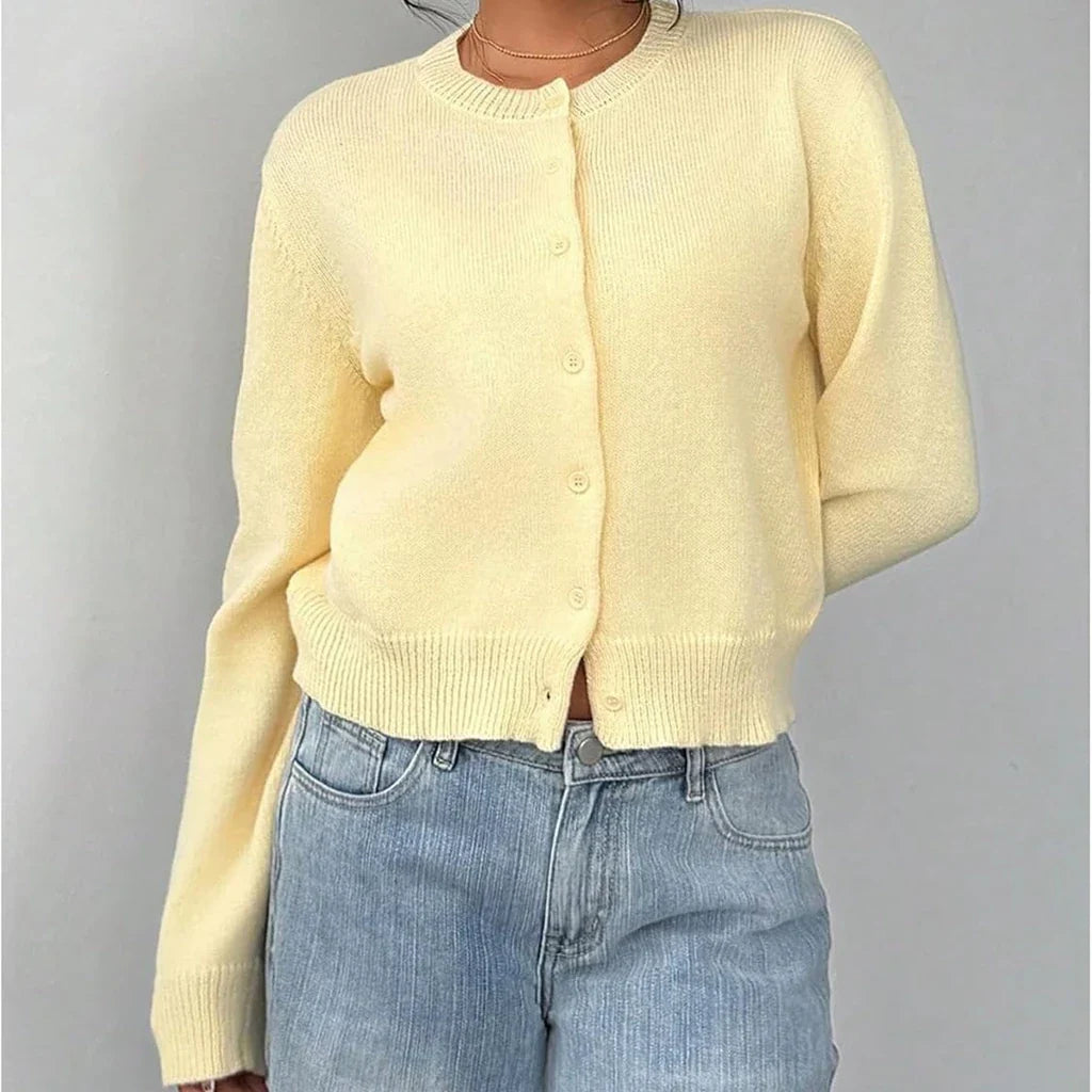 Women's Classic Button Cardigan – Soft Knit, Crew Neck
