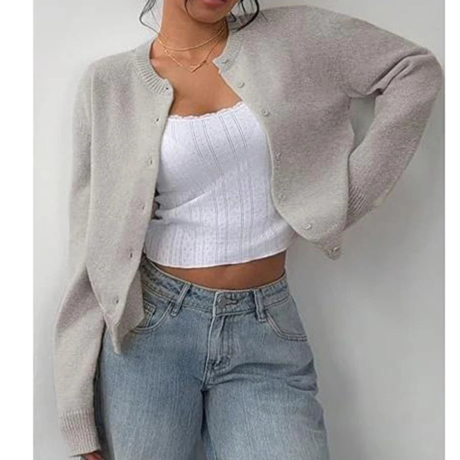 Women's Classic Button Cardigan – Soft Knit, Crew Neck