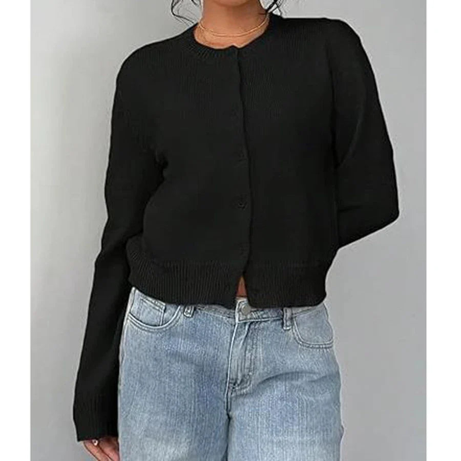 Women's Classic Button Cardigan – Soft Knit, Crew Neck