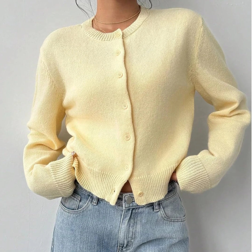Women's Classic Button Cardigan – Soft Knit, Crew Neck