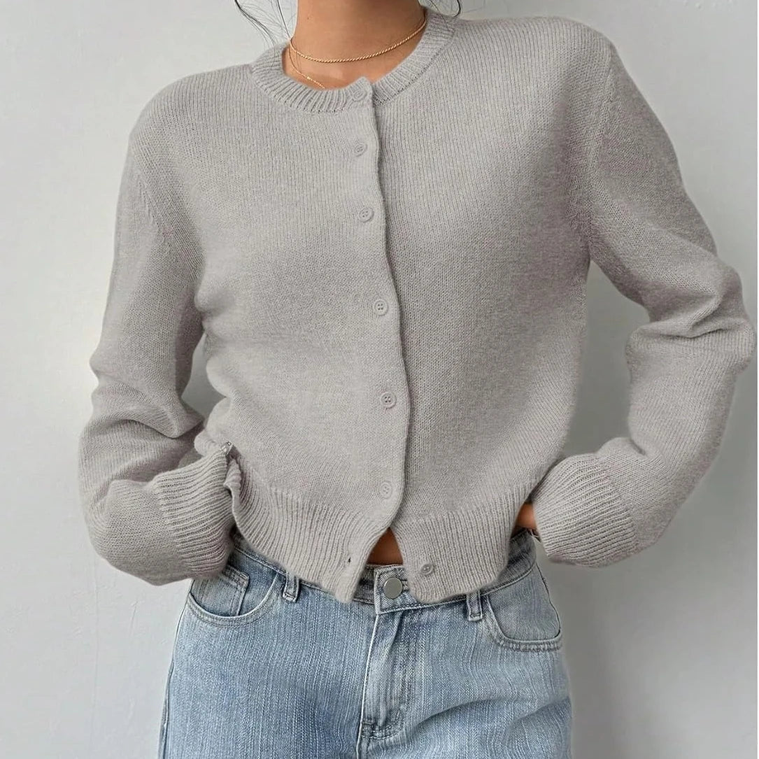 Women's Classic Button Cardigan – Soft Knit, Crew Neck