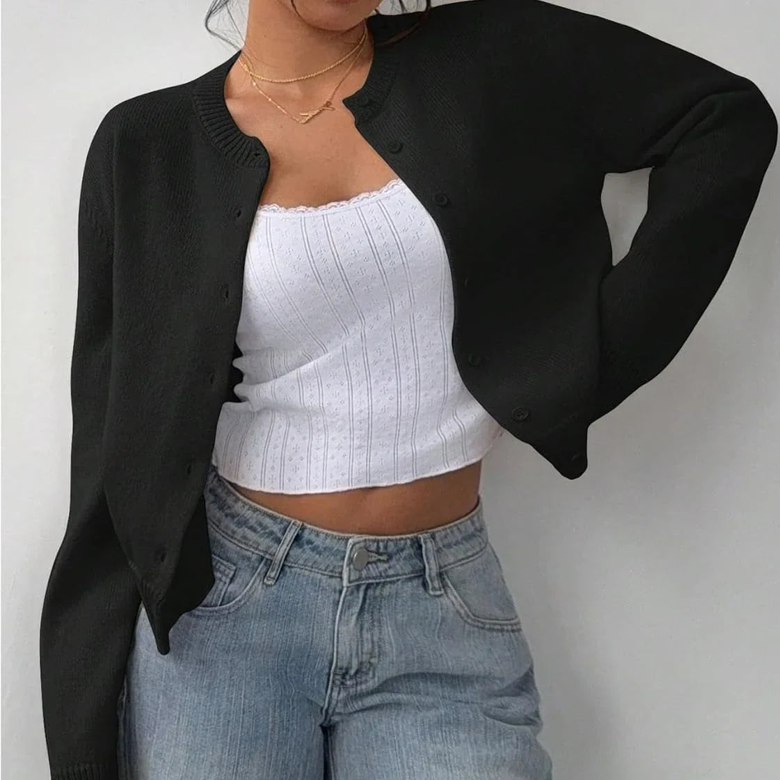 Women's Classic Button Cardigan – Soft Knit, Crew Neck