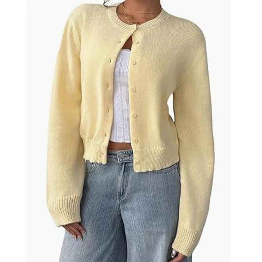 Women's Classic Button Cardigan – Soft Knit, Crew Neck