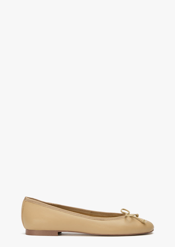 Ballet Flats Dame – Sand Læder Ballet Flats med Sløjfe