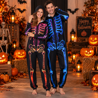 Halloween Onesie Unisex – Sort Skelet Jumpsuit i Ét Stykke