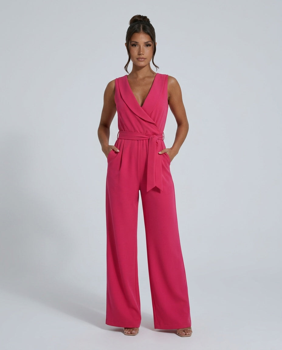 Wrap Jumpsuit Women – Sleeveless Wide Leg Cocktail Jumpsuit