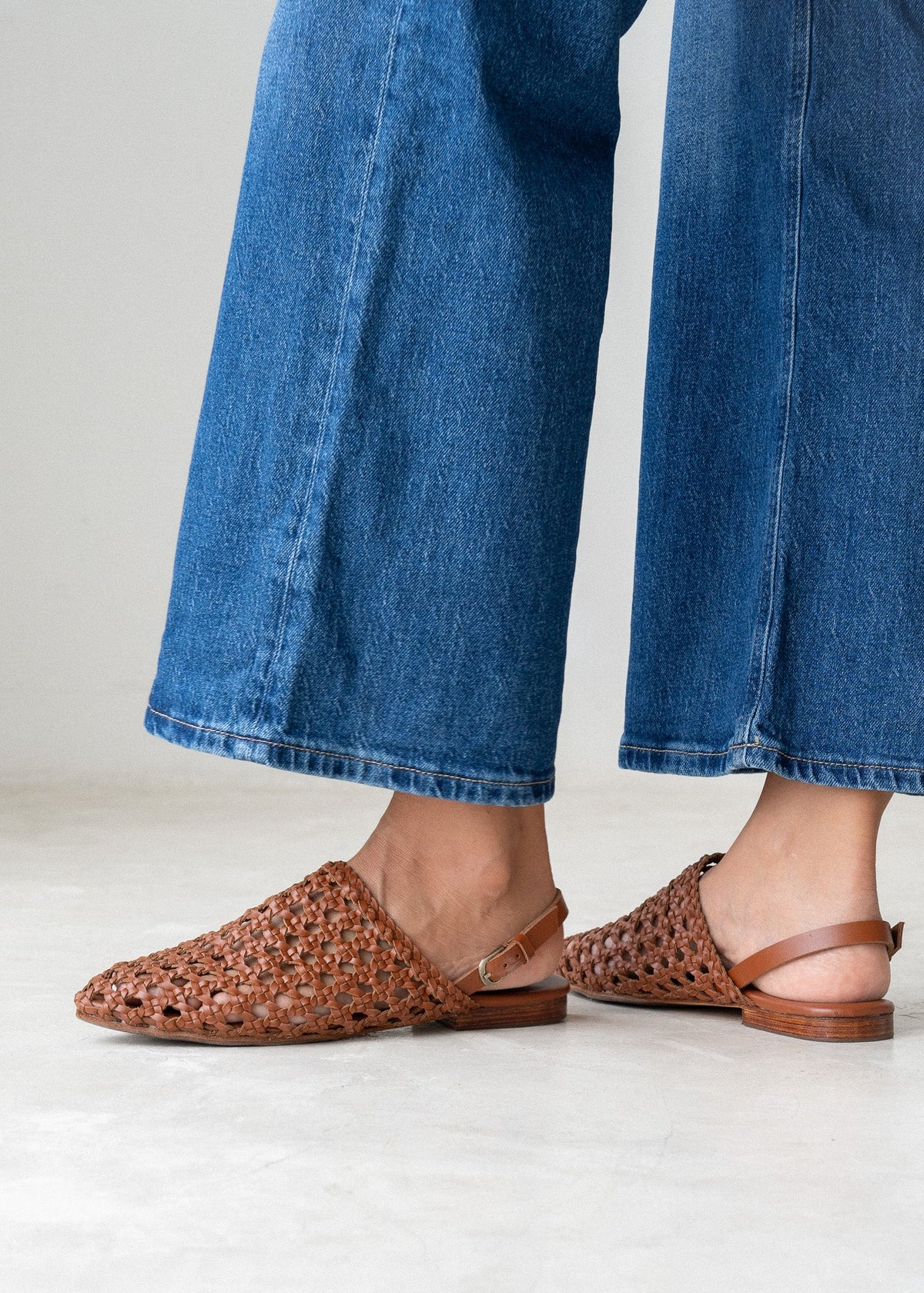 Flettet Mule Dame Læder – Spids Tå Slip-On i Cognac