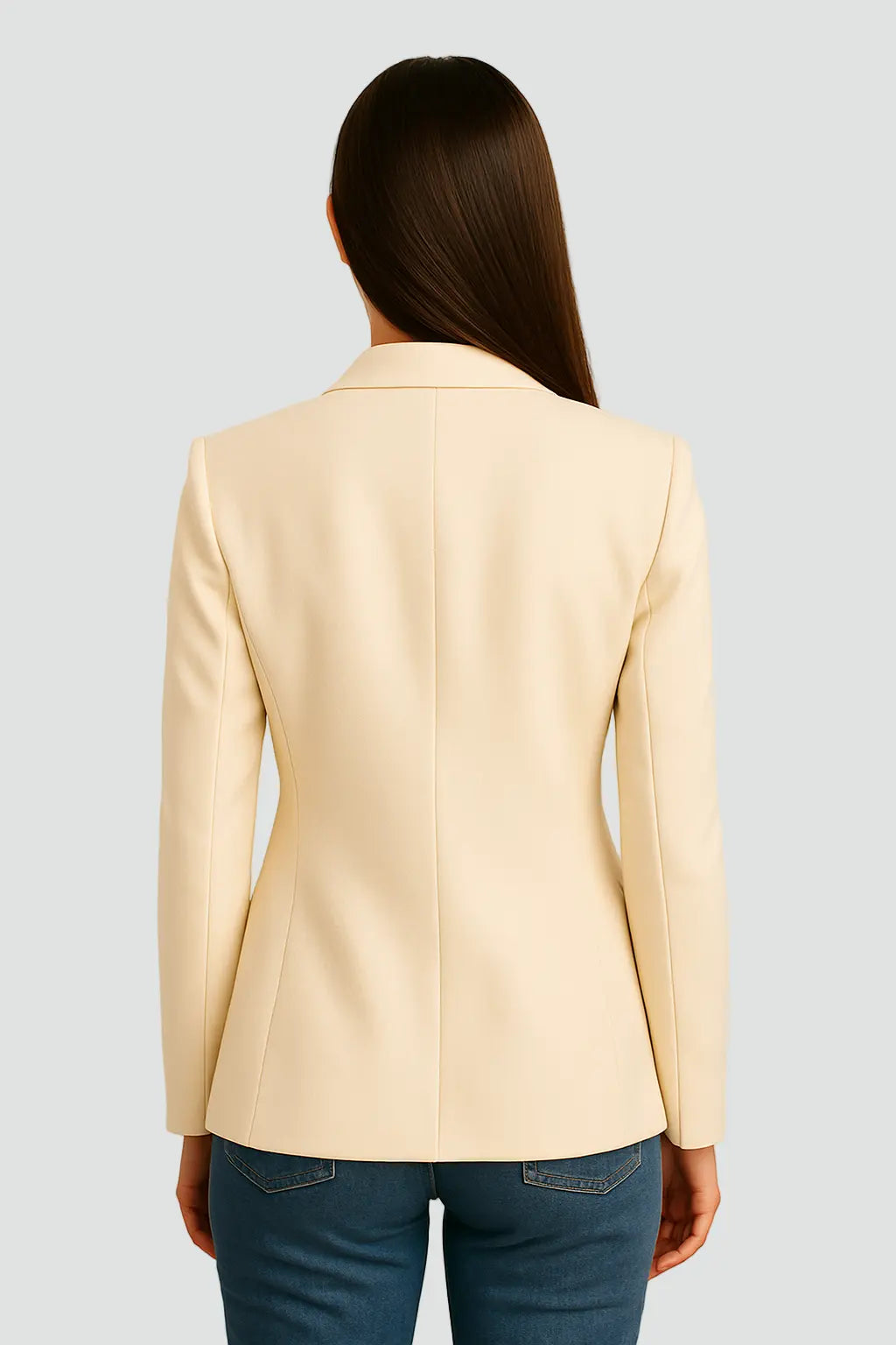 Elise Lang Blazer Dame – Taljesnit med Klapkrave og Klaplommer  Panorla