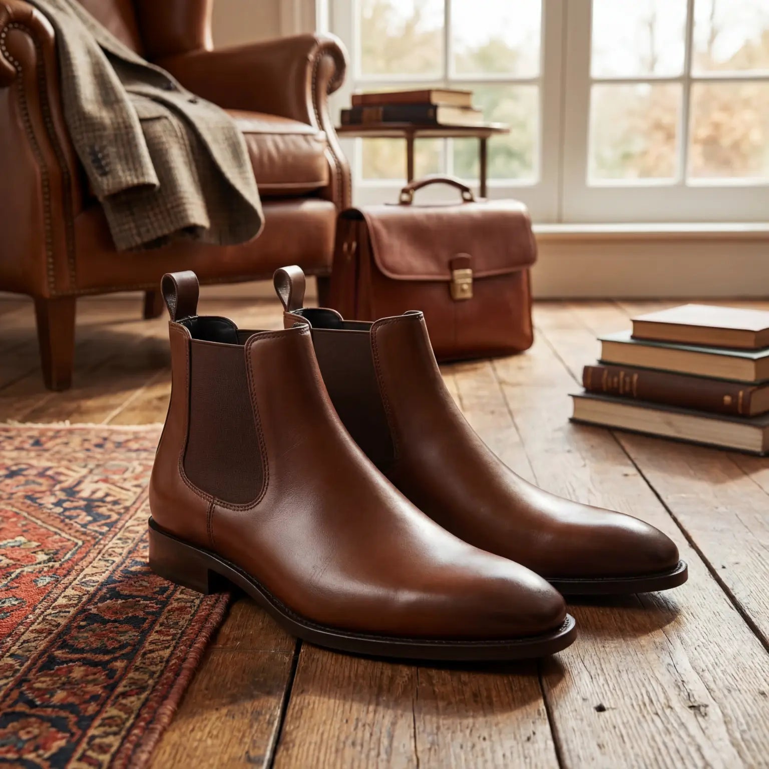 Men's Chelsea Boots Genuine Leather Low Heel Chelsea Slip-on Boots