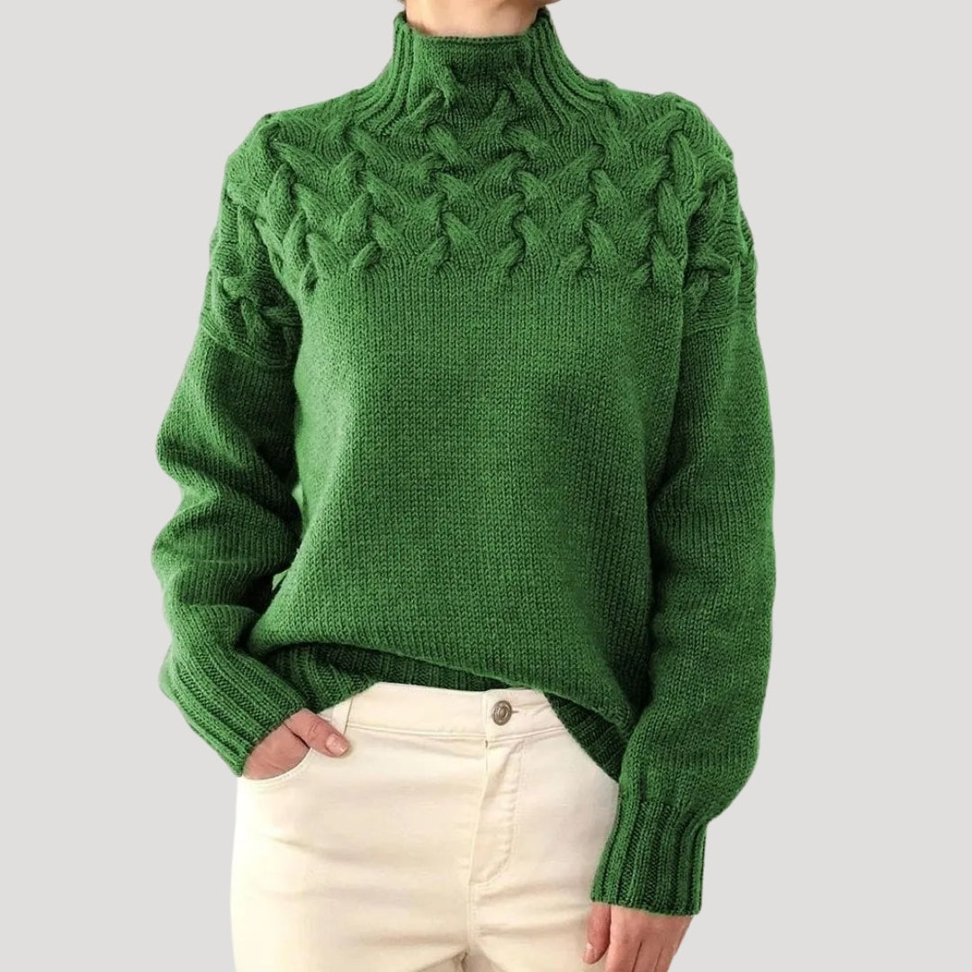 Women's Cable Knit High Neck Jumper – Soft, Textured