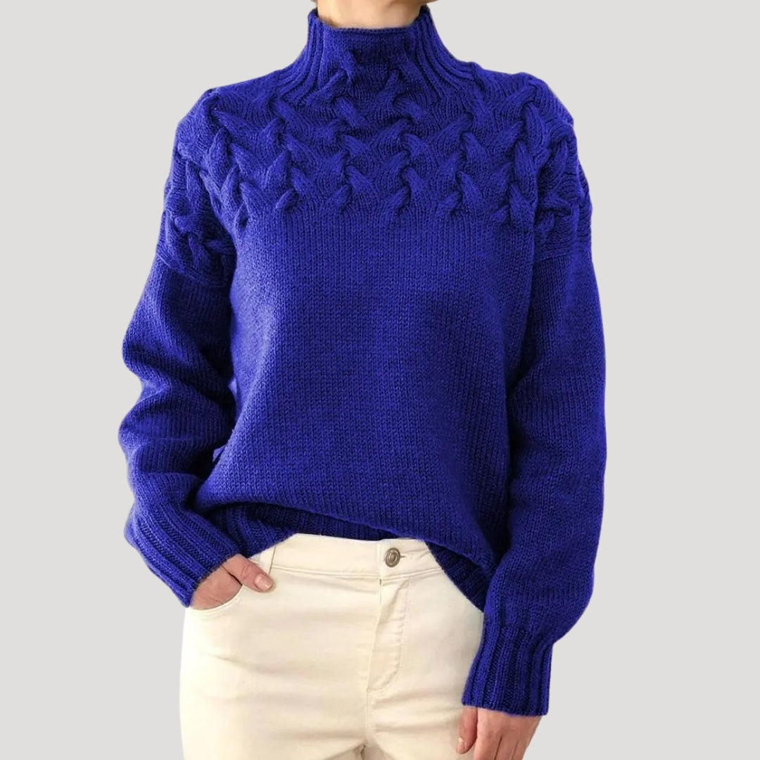Women's Cable Knit High Neck Jumper – Soft, Textured