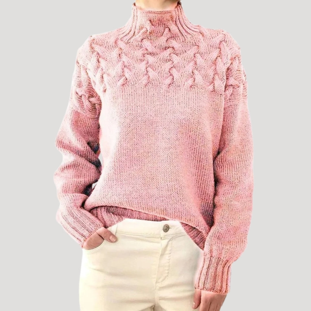 Women's Cable Knit High Neck Jumper – Soft, Textured