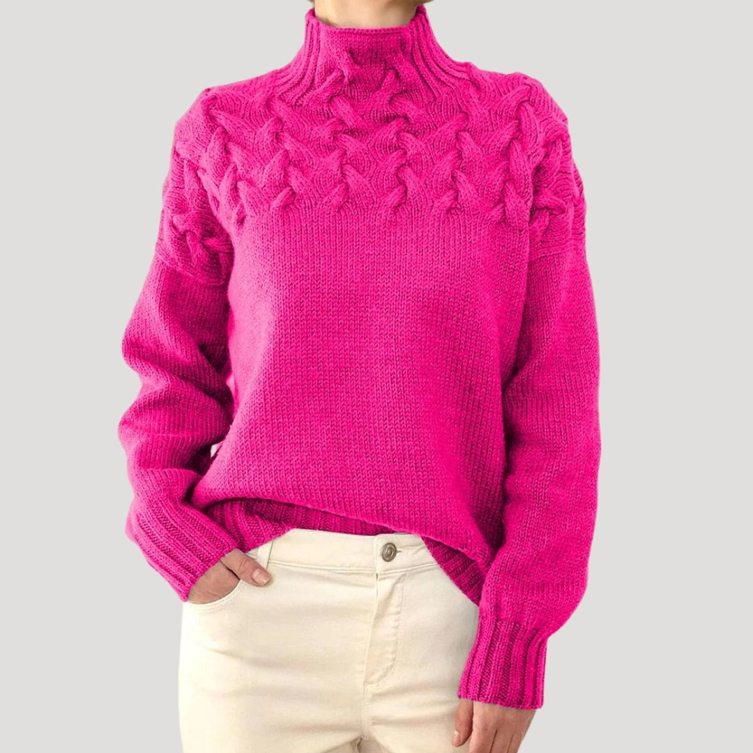 Women's Cable Knit High Neck Jumper – Soft, Textured