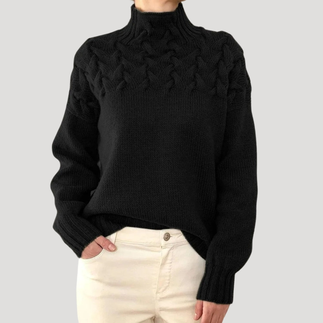 Women's Cable Knit High Neck Jumper – Soft, Textured