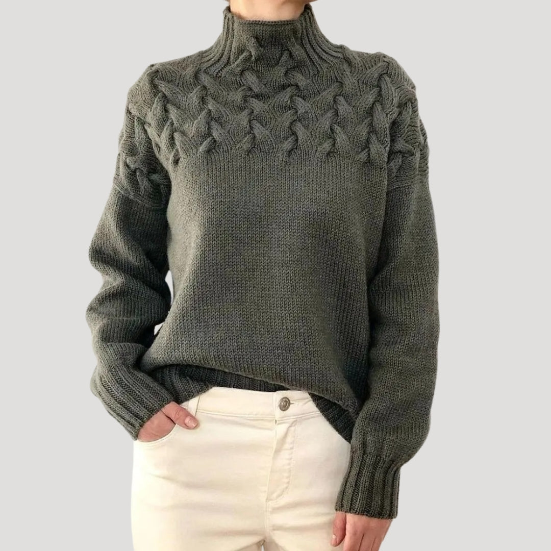 Women's Cable Knit High Neck Jumper – Soft, Textured
