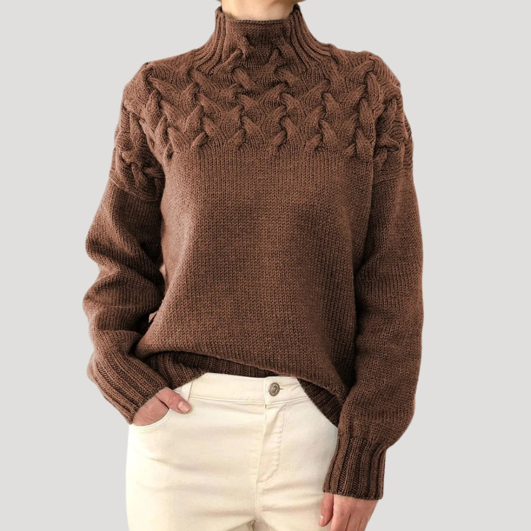 Women's Cable Knit High Neck Jumper – Soft, Textured