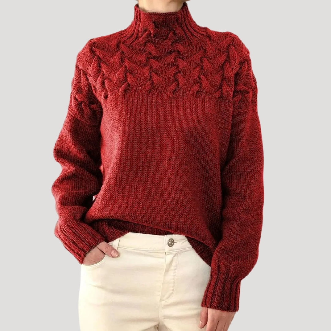 Women's Cable Knit High Neck Jumper – Soft, Textured