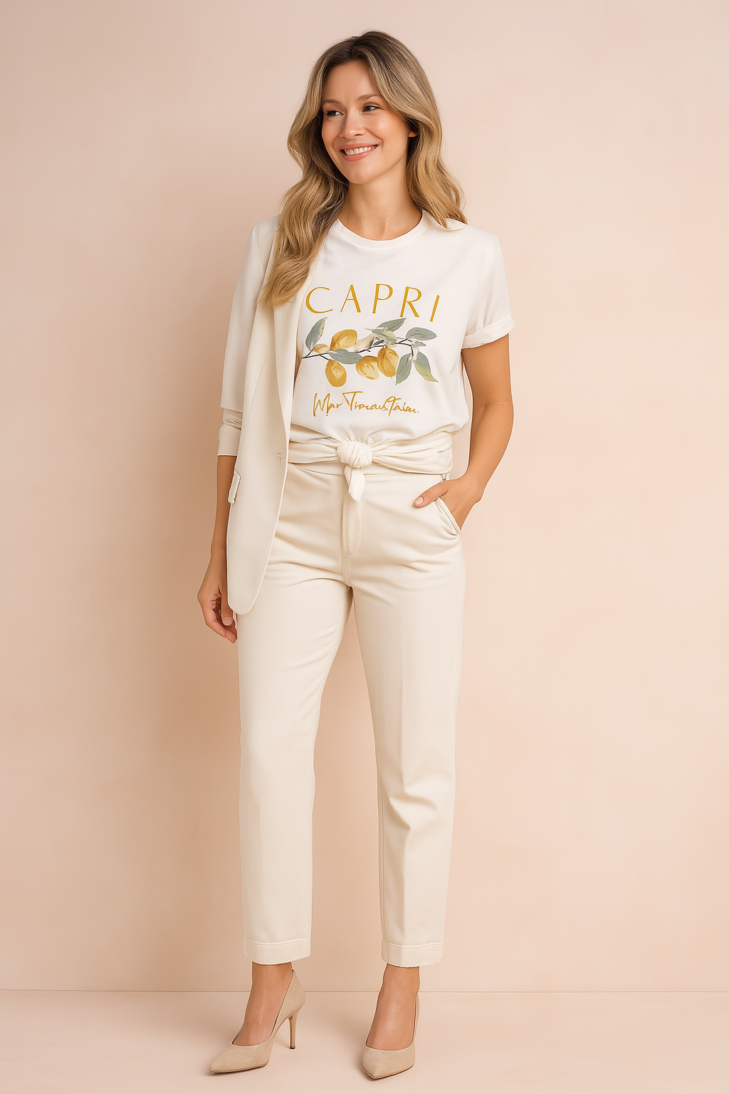 Sommerkollektion | T-shirt Med Print Dame med Capri & Citron Motiv | Løs Pasform til Komfort og Stil 3
