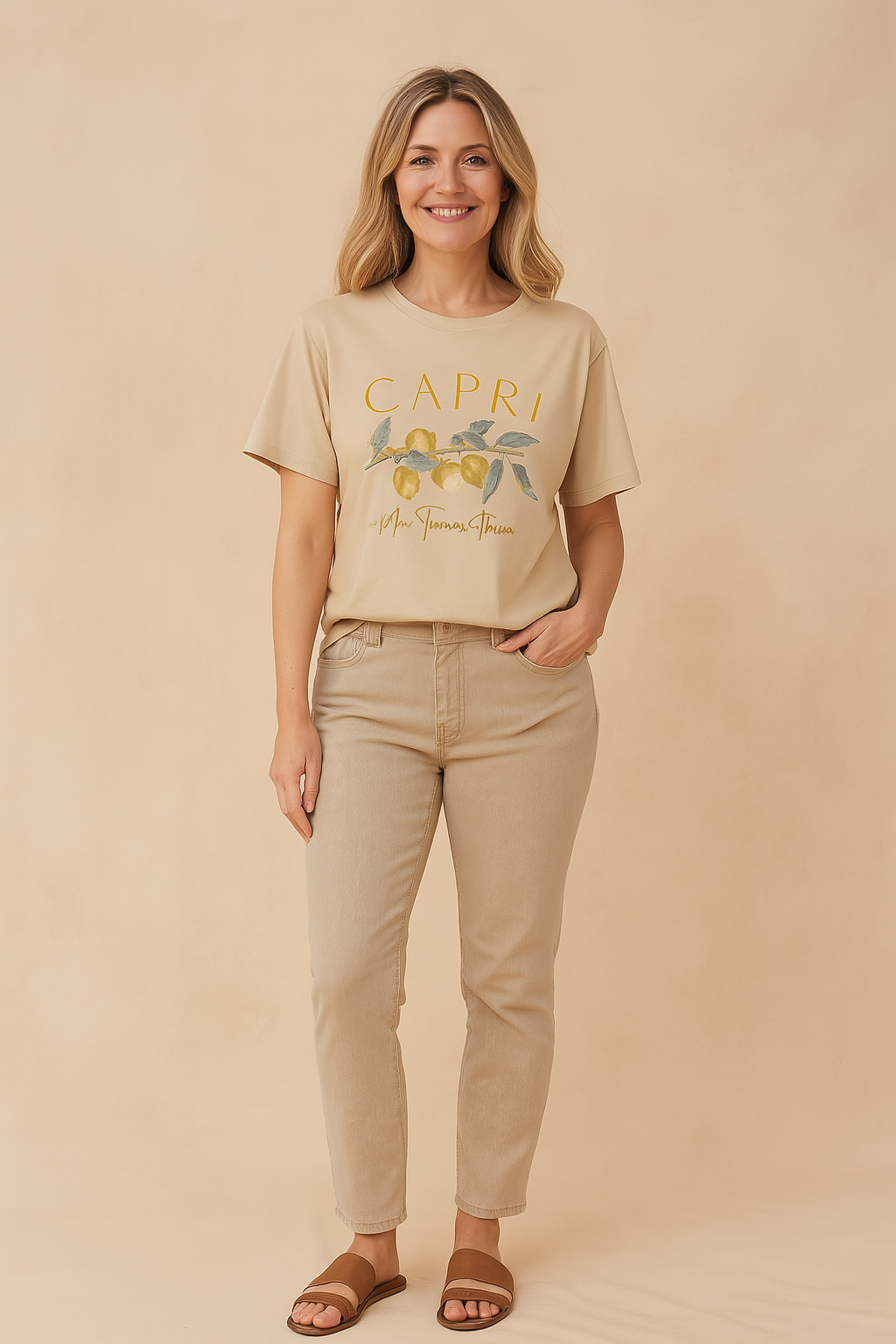 Sommerkollektion | T-shirt Med Print Dame med Capri & Citron Motiv | Løs Pasform til Komfort og Stil 4