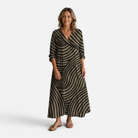 Nora Maxi Kjole Dame Beige – Flydende Abstract Print til Ferie