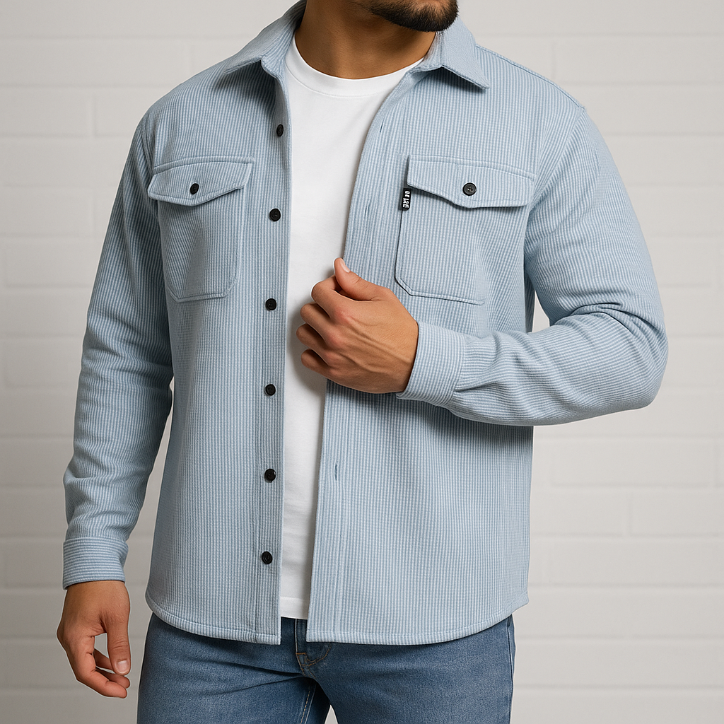 Flannel Herre Skjorte i Houndstooth Mønster - Baby Blue, Komfortabel og Stilfuld 0