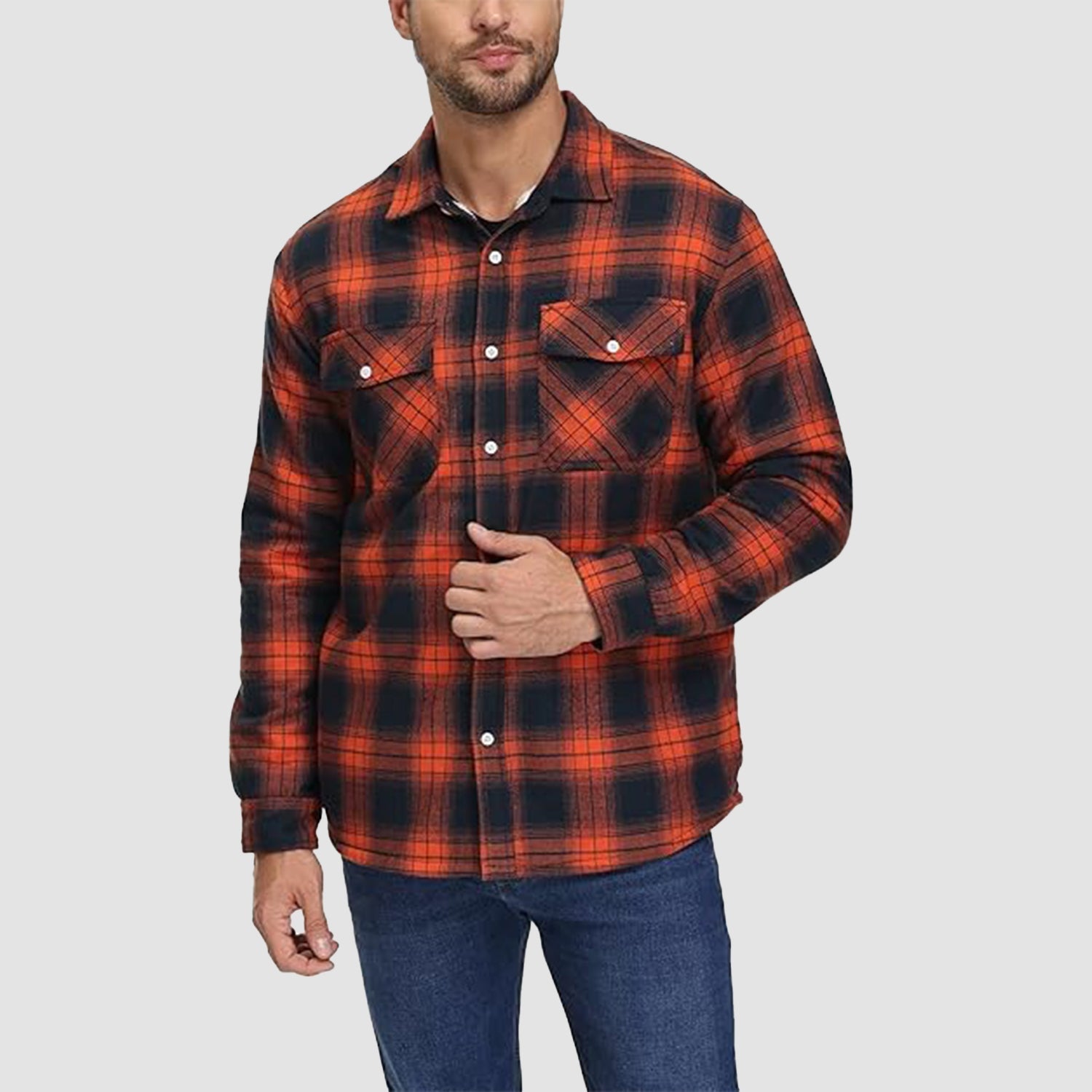 Flannel Jakke - Mænds Ternede Fleece Lined Overshirt til Vinterbrug 1
