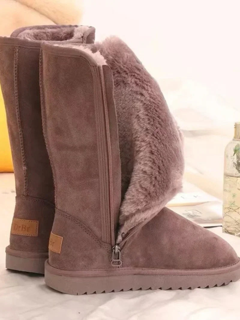 Women's Knee High Winter Boots – Waterproof Leather, Fur-Lined