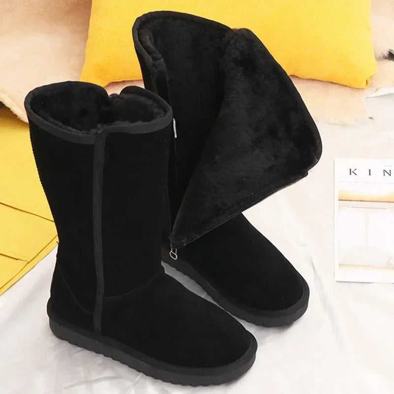 Women's Knee High Winter Boots – Waterproof Leather, Fur-Lined