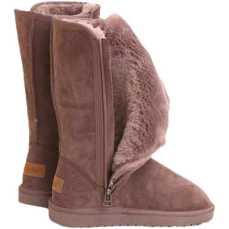 Women's Knee High Winter Boots – Waterproof Leather, Fur-Lined