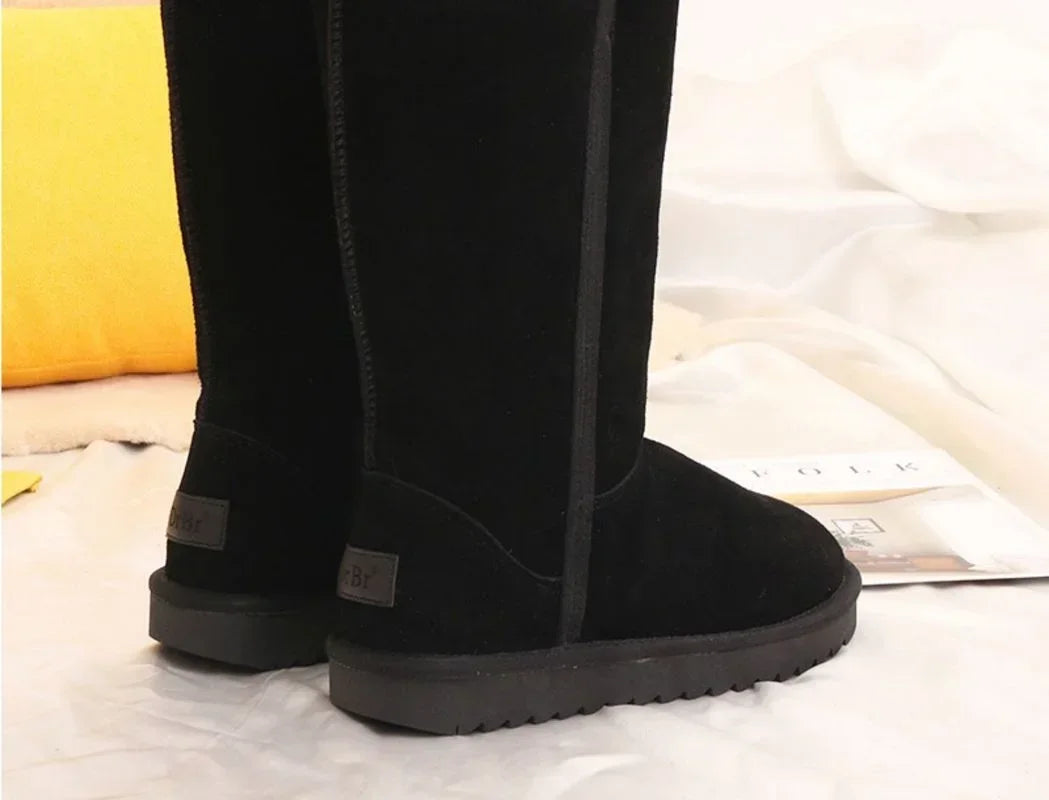 Women's Knee High Winter Boots – Waterproof Leather, Fur-Lined
