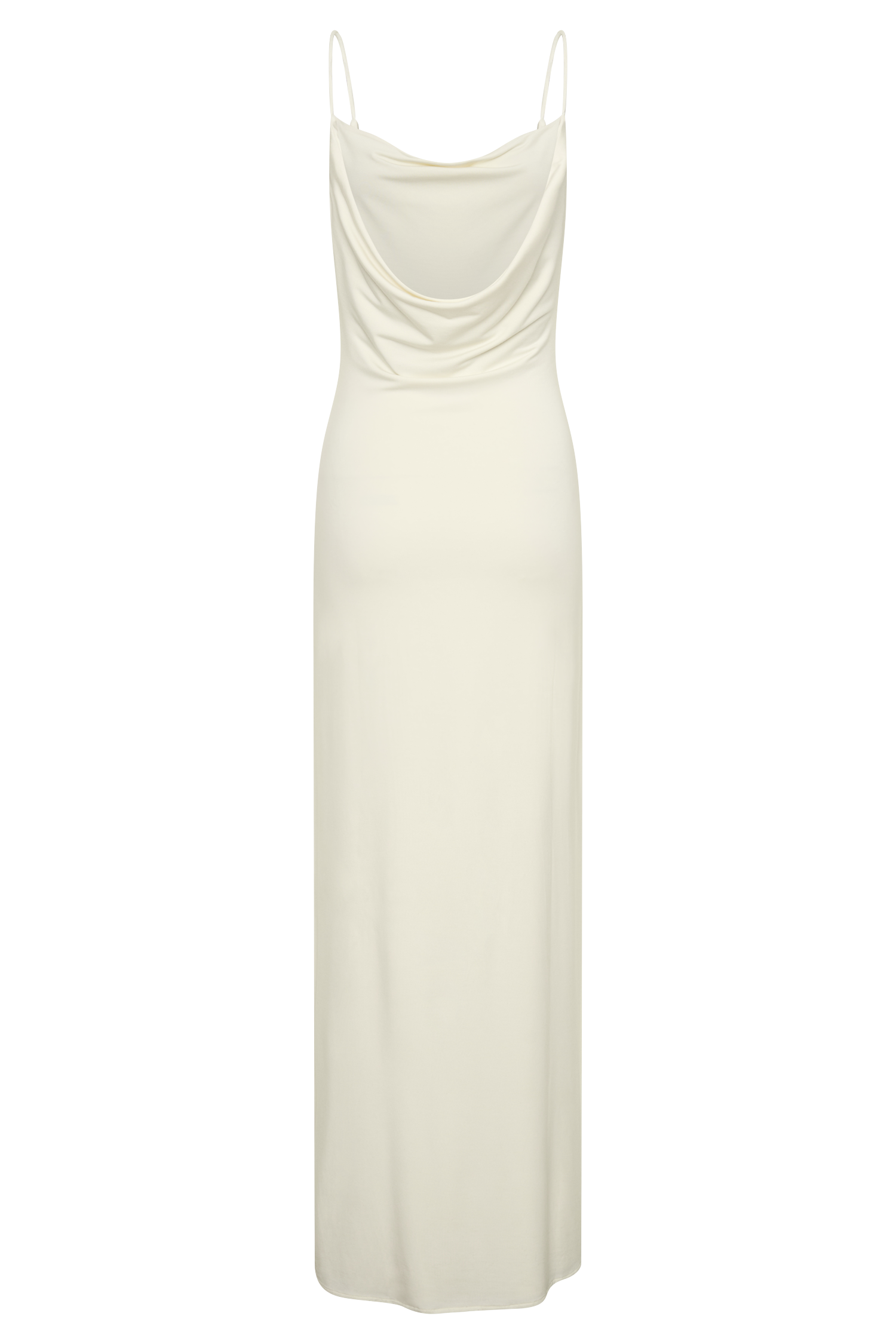 Women's Satin Slip Maxi Dress – Cowl Neck Bias Cut, Cream