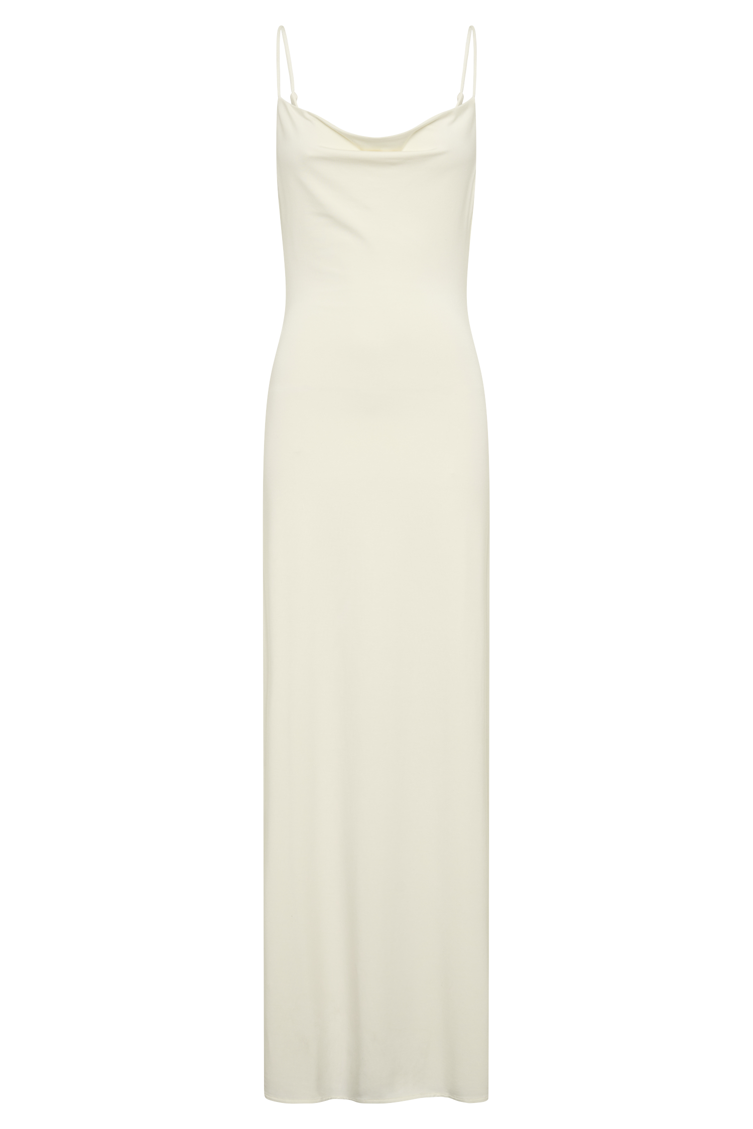 Women's Satin Slip Maxi Dress – Cowl Neck Bias Cut, Cream