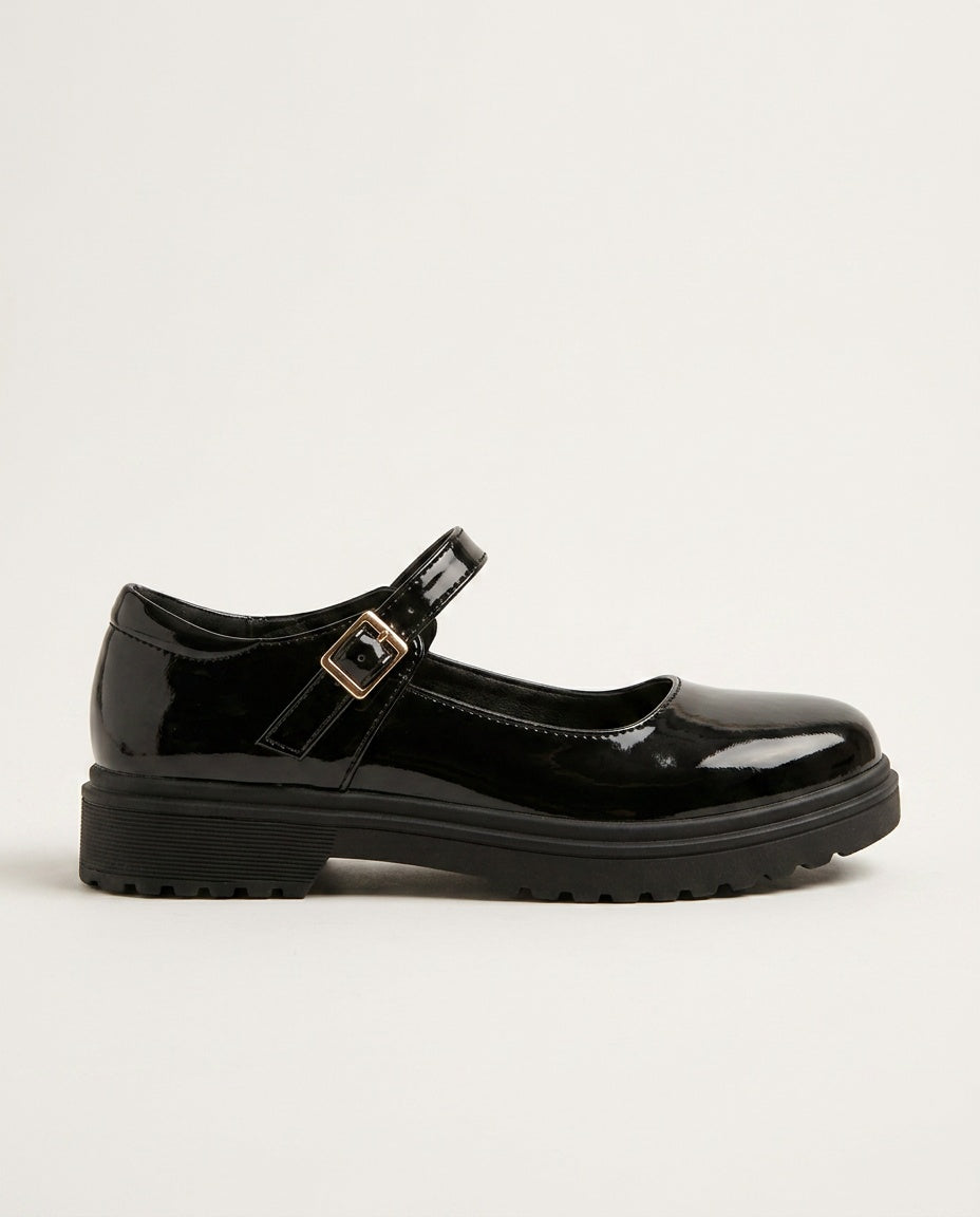 Mary Jane Loafers Women – Glossy Black Flats with Strap