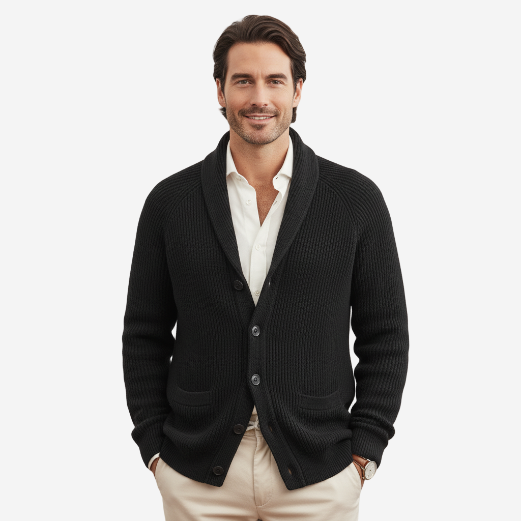 Classic Ribbed Men's Cardigan with Shawl Collar | Stylish Layering Piece for Comfort and Versatility 7