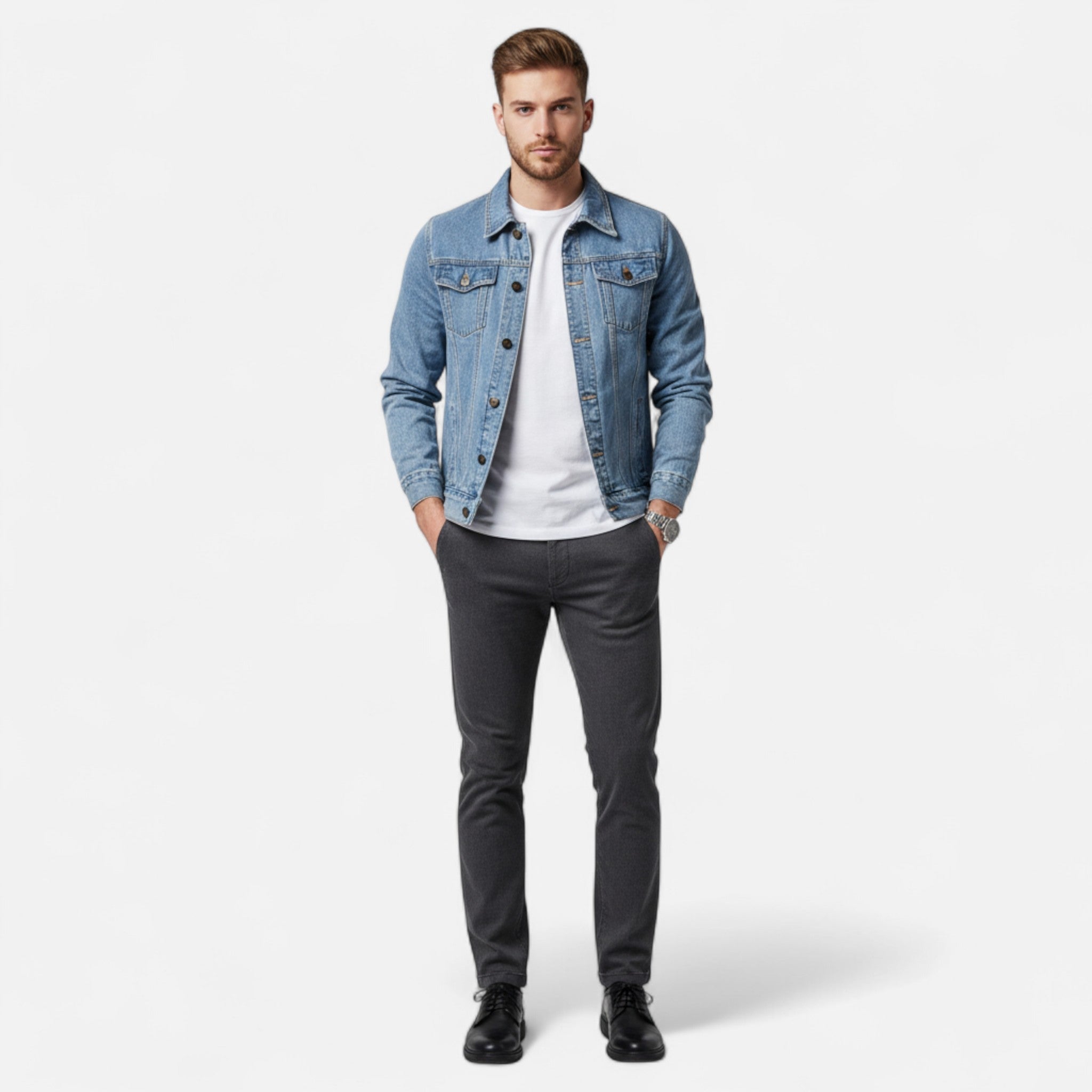 Slim Fit Denim Jakke Herre med Vintage Design | Robust Bomuldsdenim til Foråret 2