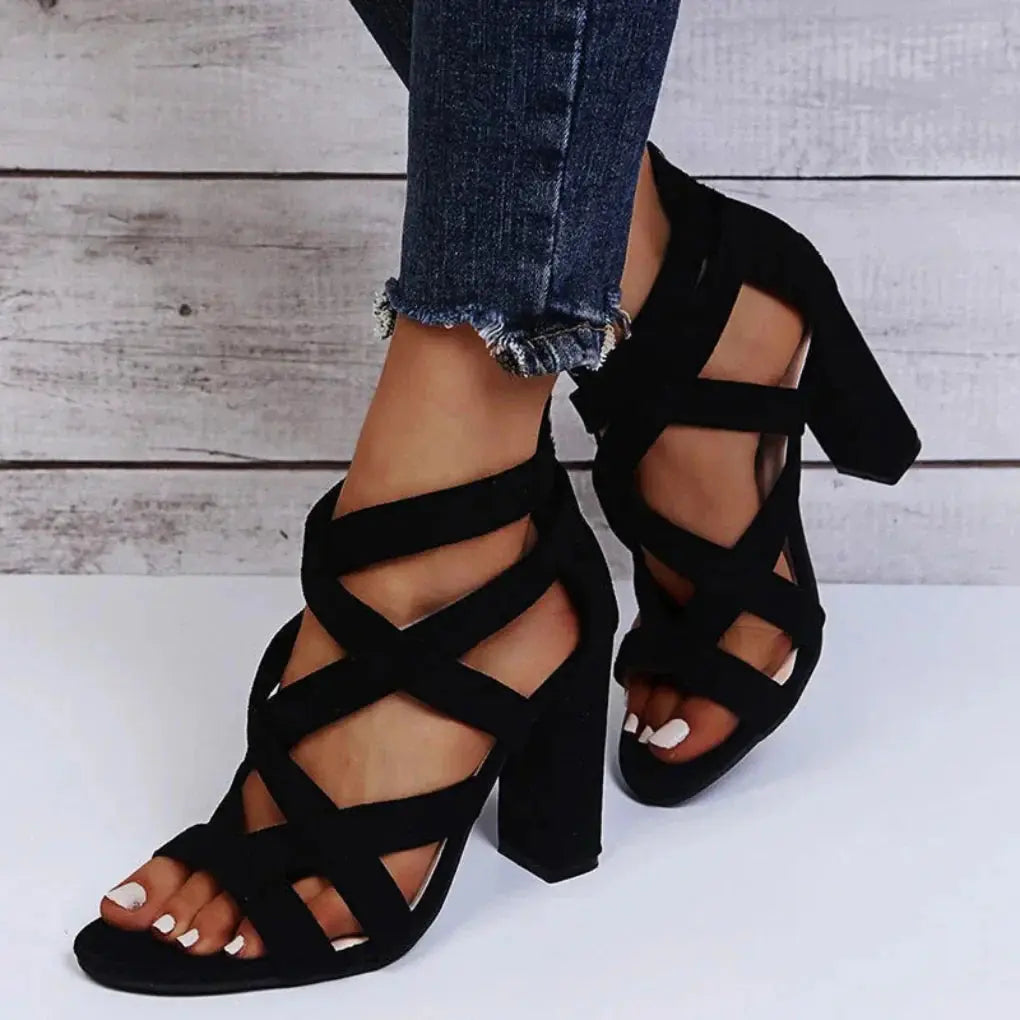 Elegant Gladiator Sandaler Dame med Blok Hæl og Kryds Stropper - Komfortabel og Stilfuld til Aftener 1