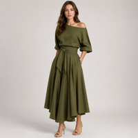 Off-Shoulder Maxikjole Dame – Bindebånd i Taljen