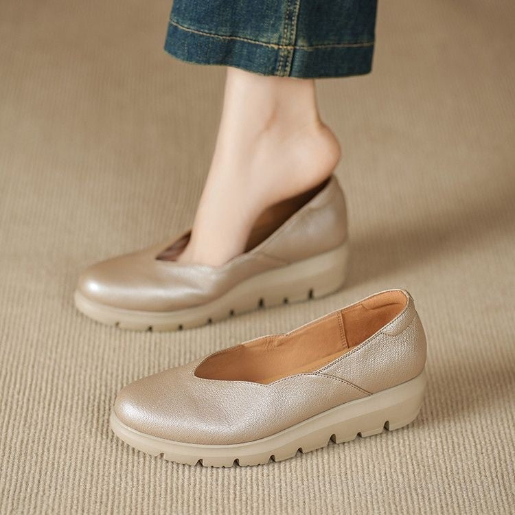Women's Ballet Flats – Leather Round Toe Comfort Shoes | Cushioned Slip On Flats, Yellow